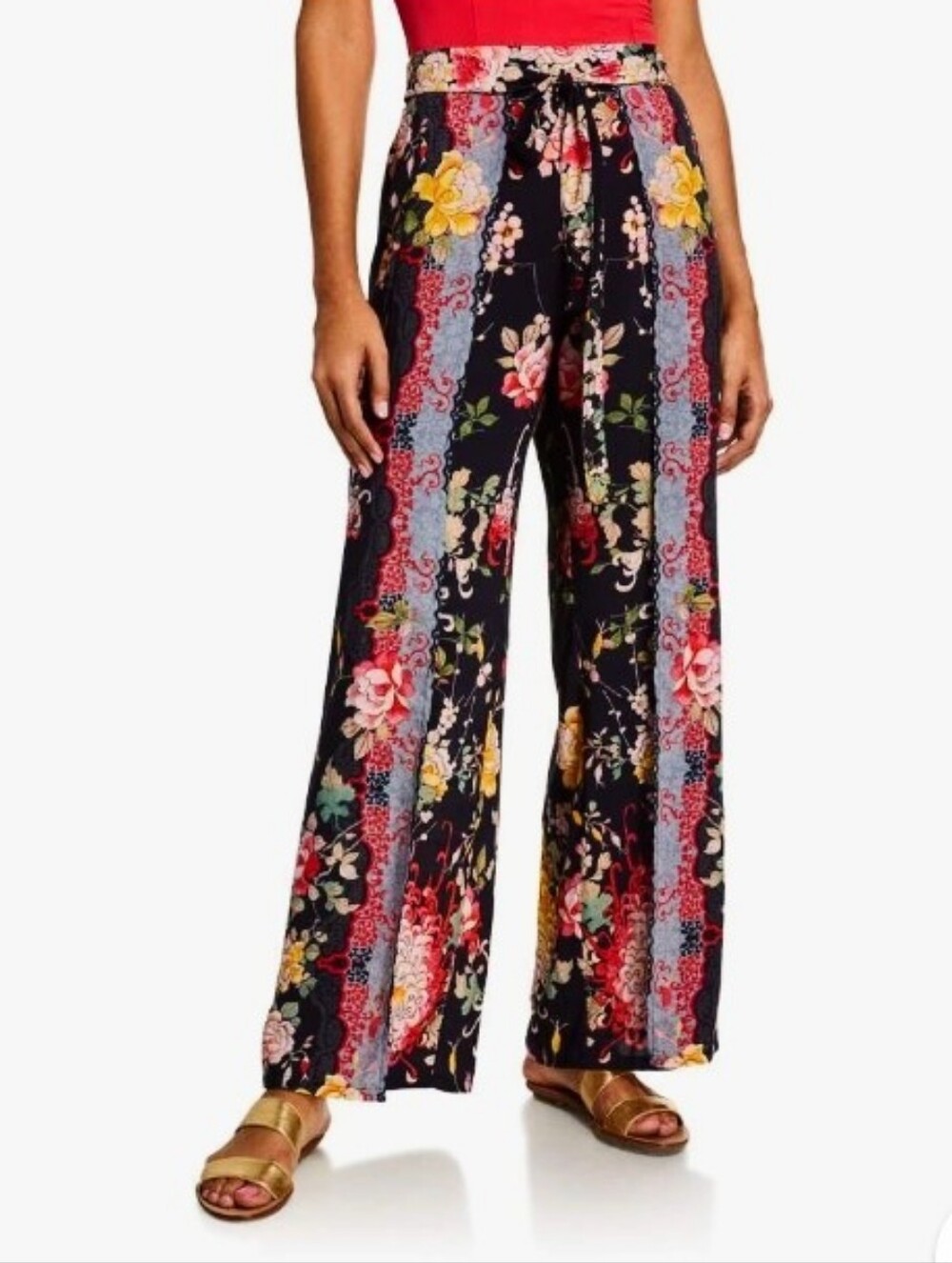 Johnny Was Mono Floral  Split Leg Coverup Pants sz XS